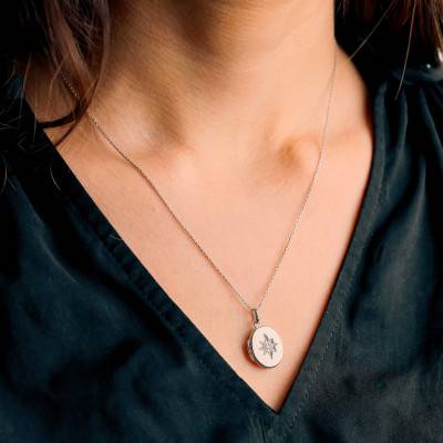 925 Silver Oval Photo Locket Pendant with White Cubic Zirconia - Emanessence