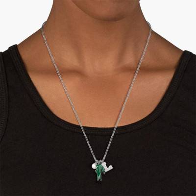 Steel & White Pearl Umpire Necklace with Curb Chain, Adjustable 60 cm - 2040453 - Lacoste