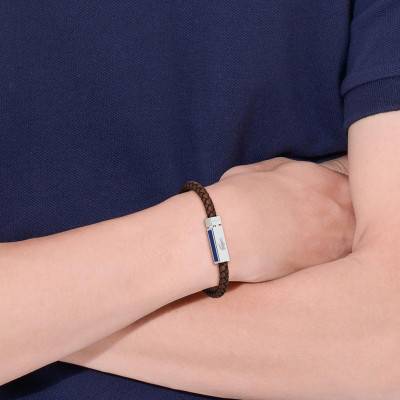 Bracelet Rokel en Acier et Cuir Marron - 2040450, Longueur 19 cm - Lacoste