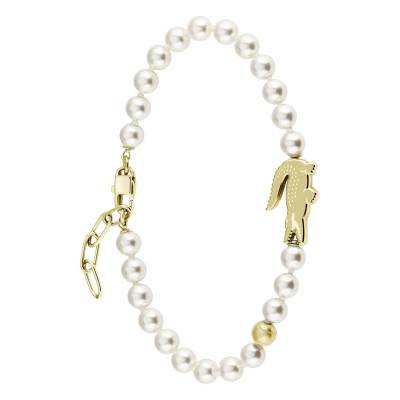 Gold-Tone Steel & White Pearl Matchpoint Bracelet, Adjustable Length 16 cm - 2040430 - Lacoste