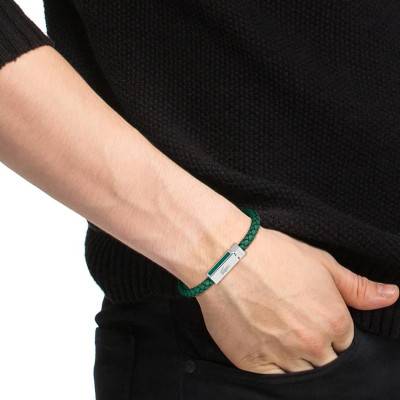 Green Leather & Steel Rokel Bracelet, 19 cm - 2040449 - Lacoste