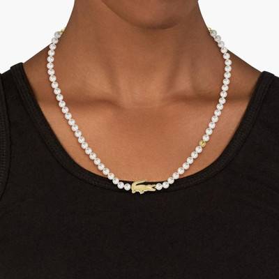 Collier Matchpoint en Acier Doré & Perles Blanches - 2040429, Longueur 50 cm Ajustable - Lacoste