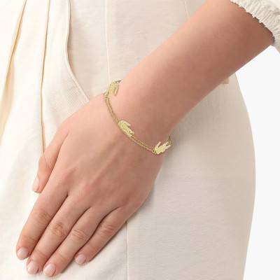 Bracelet Crocodile en Acier Doré - 2040470, Longueur 16,50 cm Ajustable - Lacoste