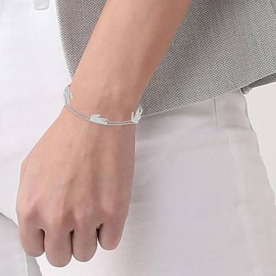 Bracelet Crocodile en Acier & Pierres Blanches - 2040471, Longueur 16,50 cm Ajustable - Lacoste