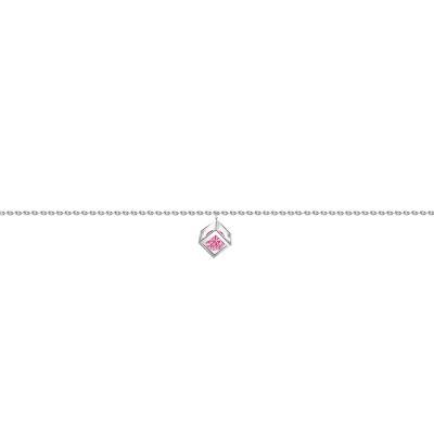Bracelet cube Or Blanc 750 et saphir rose 0,40 ct, Longueur 16 cm à 18 cm - Demetra