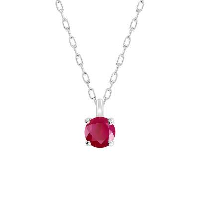 Collier Rubis Solitaire Or Blanc 750, Longueur 40 à 42 cm - Demetra