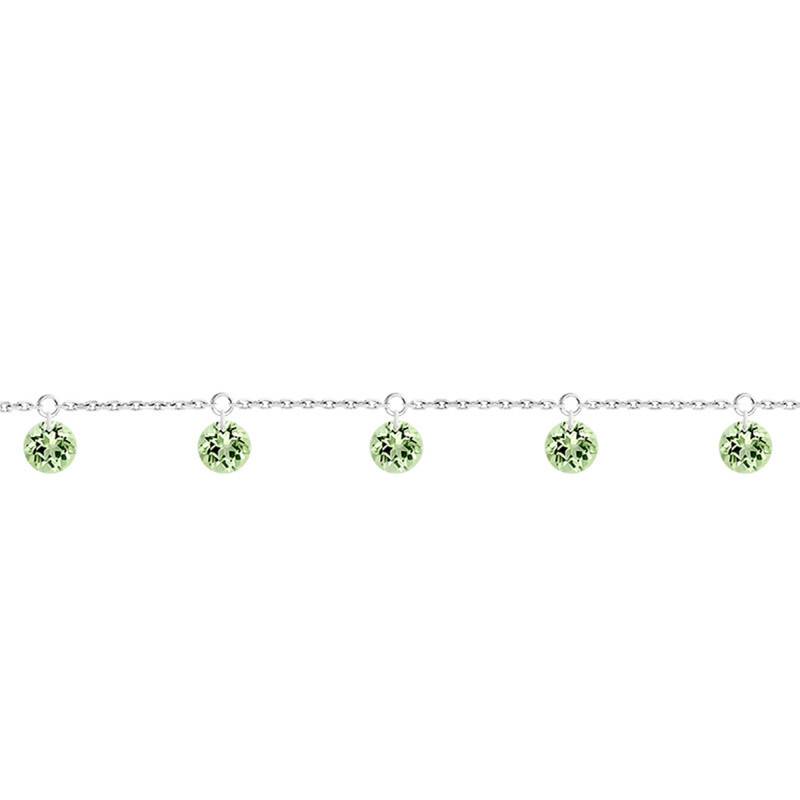 750/1000 White Gold & 5 Pierced Green Sapphire Bracelet, 16 cm to 18 cm - Demetra