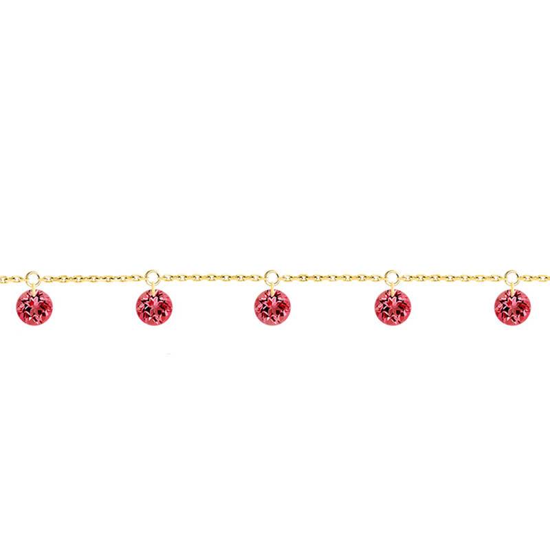 750/1000 Yellow Gold & 5 Pierced Red Sapphire Bracelet, 16 cm to 18 cm - Demetra