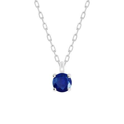 Collier Saphir Solitaire Or Blanc 750, Longueur 40 à 42 cm - Demetra