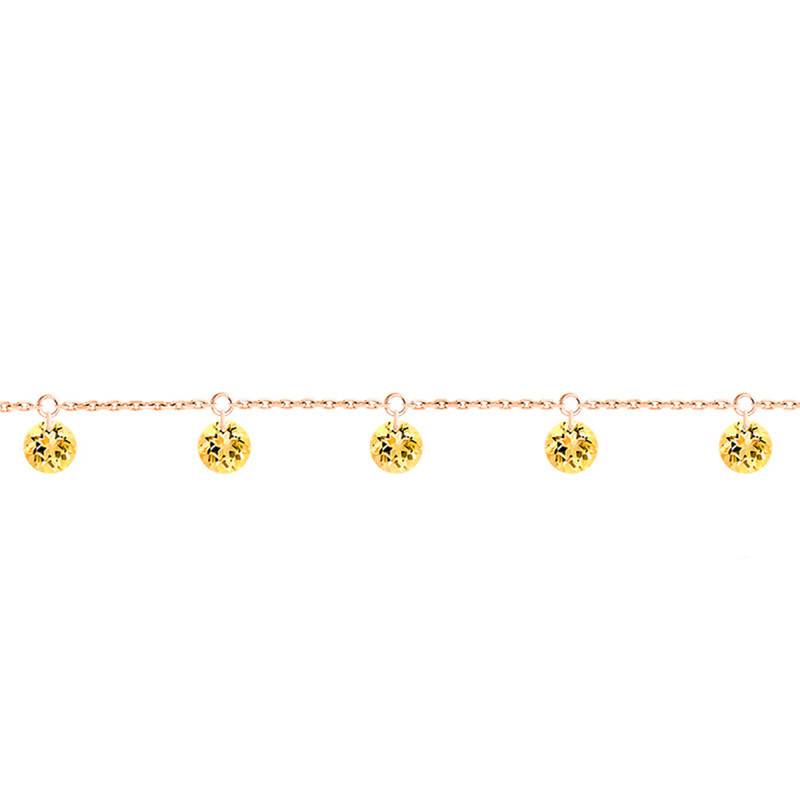 750 Rose Gold & 5 Pierced Yellow Sapphires Bracelet, Length 16 cm to 18 cm - Demetra