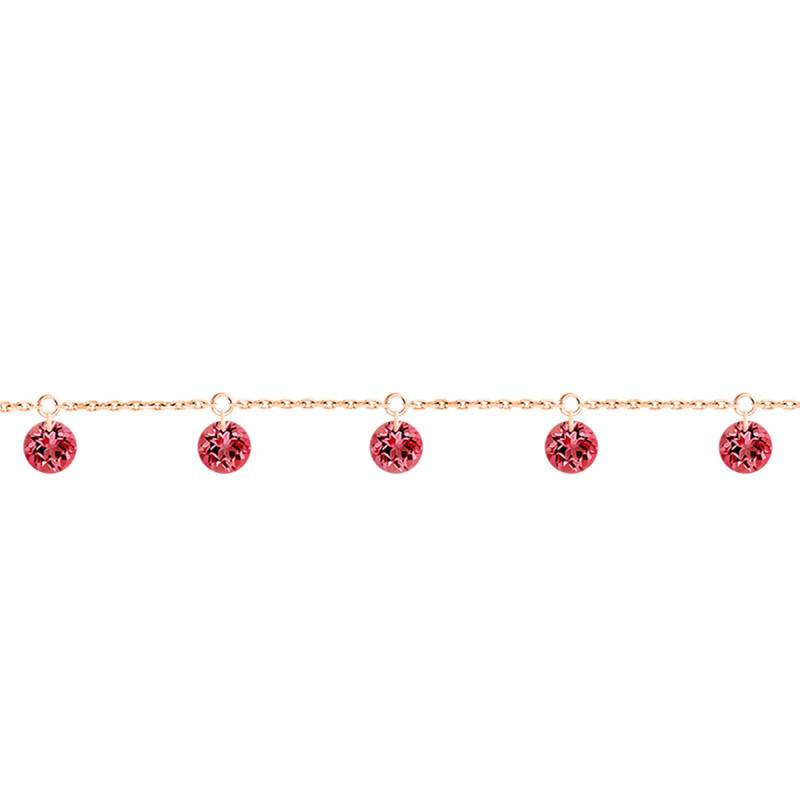 750 Rose Gold & 5 Pierced Red Sapphires Bracelet, Length 16 cm to 18 cm - Demetra