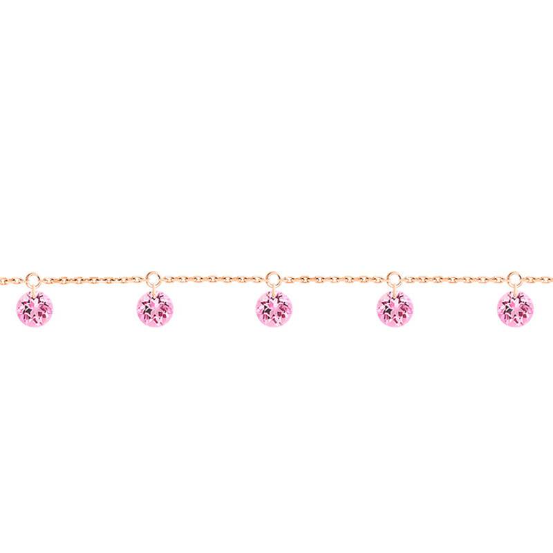 750 Rose Gold & 5 Pierced Pink Sapphires Bracelet, Length 16 cm to 18 cm - Demetra