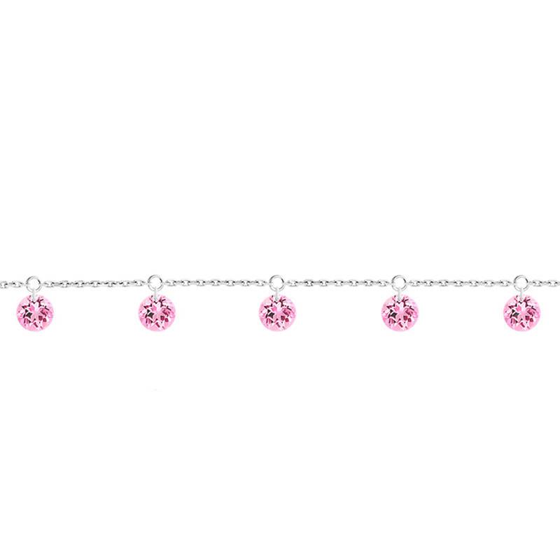 750/1000 White Gold & 5 Pierced Pink Sapphire Bracelet, 16 cm to 18 cm - Demetra