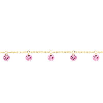 Bracelet 5 Saphirs Roses Percés & Or Jaune 750, Longueur 16 cm à 18 cm - Demetra