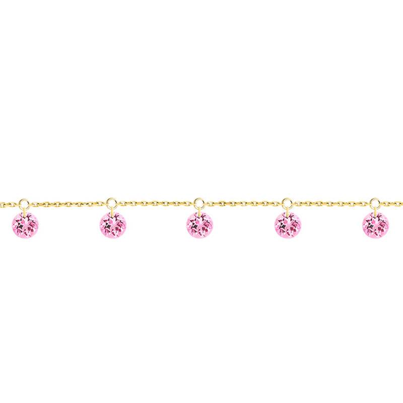 750/1000 Yellow Gold & 5 Pierced Pink Sapphire Bracelet, 16 cm to 18 cm - Demetra