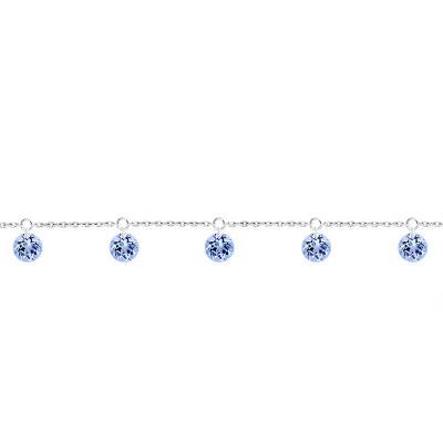 Bracelet 5 Saphirs Bleus Percés & Or Blanc 750, Longueur 16 cm à 18 cm - Demetra