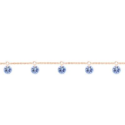 Bracelet 5 Saphirs Bleus Percés & Or Rose 750, Longueur 16 cm à 18 cm - Demetra