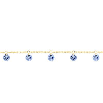 Bracelet 5 Saphirs Bleus Percés & Or Jaune 750, Longueur 16 cm à 18 cm - Demetra