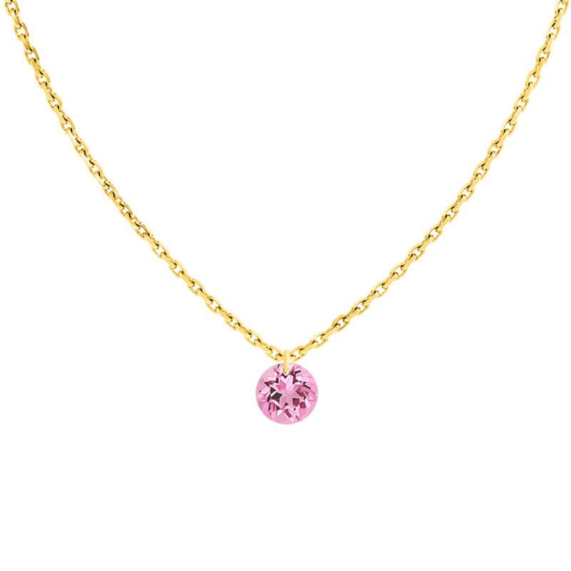 750 Yellow Gold & 0.30 ct Pierced Pink Sapphire Necklace, Length 38 cm to 42 cm - Demetra