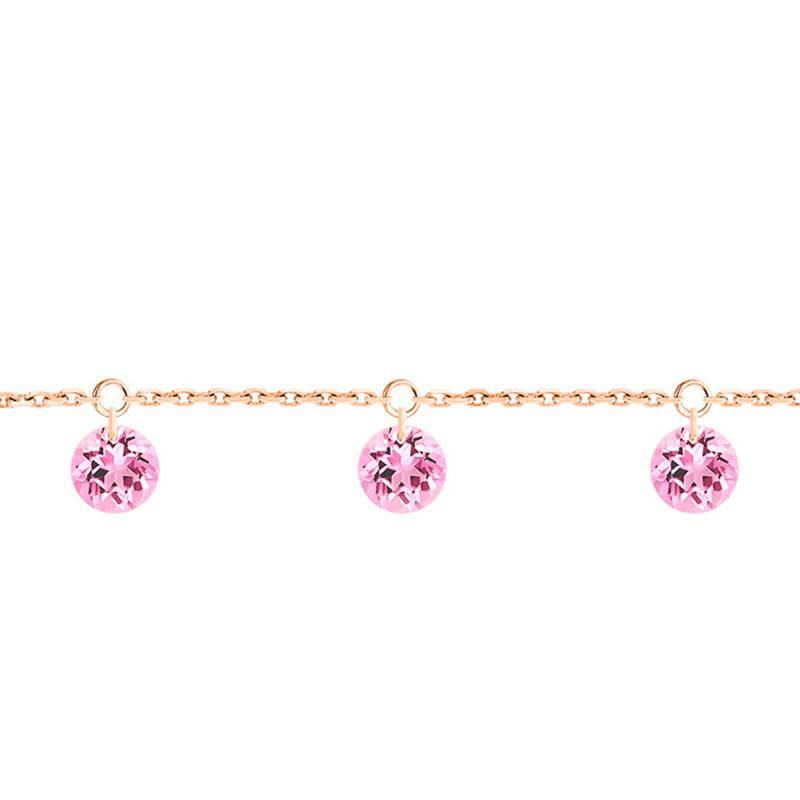 750/1000 Rose Gold & 3 Drilled Pink Sapphires Bracelet, Length 16 cm to 18 cm - Demetra