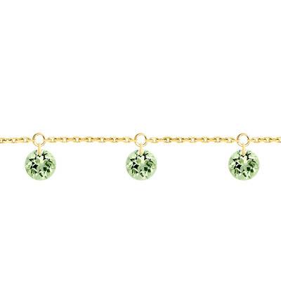 Bracelet 3 Saphirs Verts Percés & Or Jaune 750, Longueur 16 cm à 18 cm - Demetra