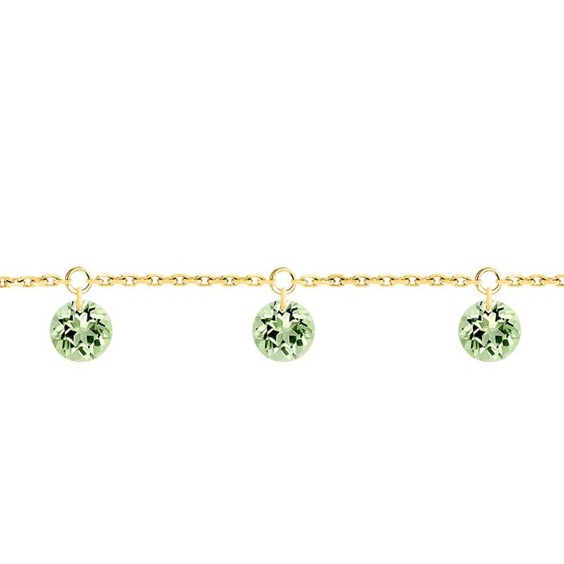 750/1000 Yellow Gold & 3 Pierced Green Sapphires Bracelet, Length 16 cm to 18 cm - Demetra