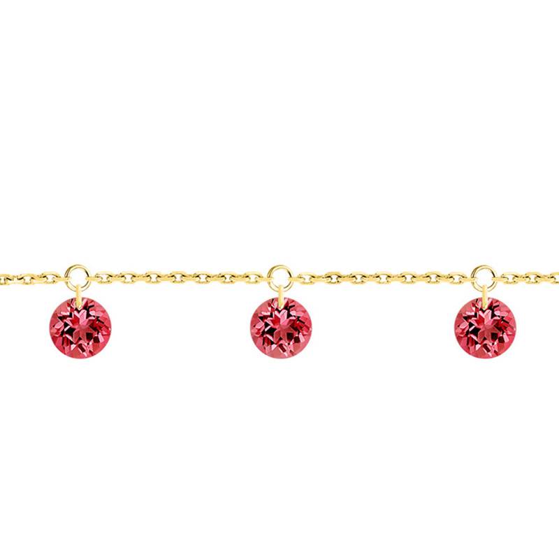 750/1000 Yellow Gold & 3 Pierced Red Sapphires Bracelet, Length 16 cm to 18 cm - Demetra