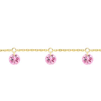 750/1000 Yellow Gold & 3 Pierced Pink Sapphires Bracelet, Length 16 cm to 18 cm - Demetra