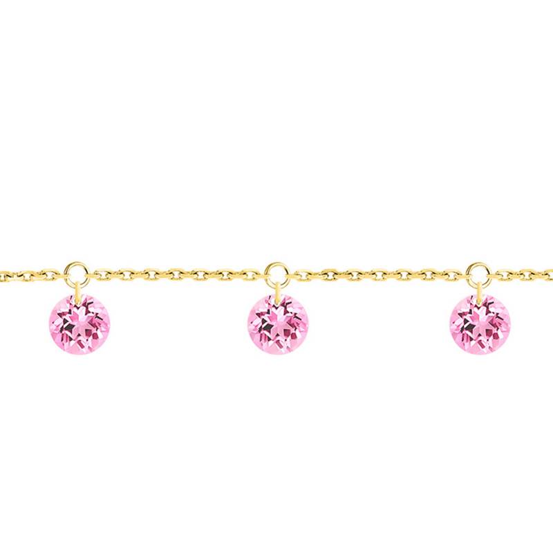 750/1000 Yellow Gold & 3 Pierced Pink Sapphires Bracelet, Length 16 cm to 18 cm - Demetra