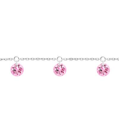 Bracelet 3 Saphirs Roses Percés & Or Blanc 750, Longueur 16 cm à 18 cm - Demetra