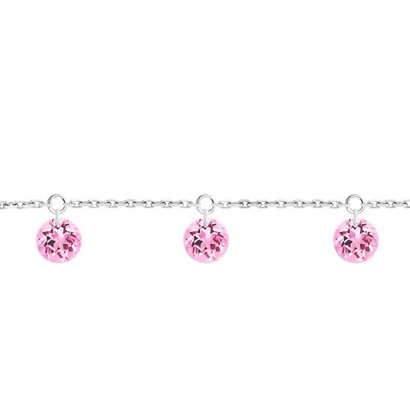 750/1000 White Gold & 3 Pierced Pink Sapphires Bracelet, Length 16 cm to 18 cm - Demetra