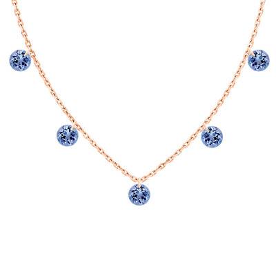 750/1000 Rose Gold & 5 Pierced Sapphires Cable Chain Necklace, Length 38 cm to 42 cm - Demetra