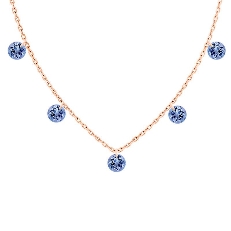750/1000 Rose Gold & 5 Pierced Sapphires Cable Chain Necklace, Length 38 cm to 42 cm - Demetra