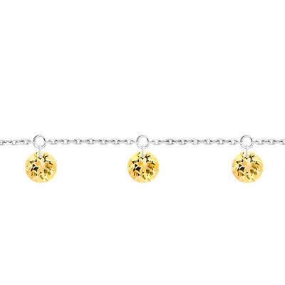 Bracelet 3 Saphirs Jaunes Percés & Or Blanc 750, Longueur 16 cm à 18 cm - Demetra