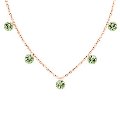 Collier 5 Saphirs Verts Percés & Or Rose 750, Longueur 38 à 42 cm - Demetra