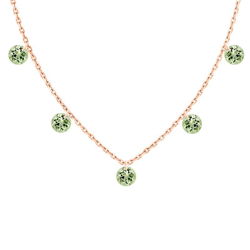 750 Rose Gold & 5 Green Pierced Sapphires Necklace, Length 38 cm to 42 cm - Demetra