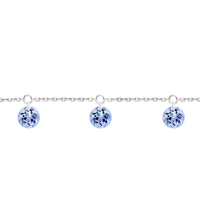750/1000 White Gold & 3 Drilled Blue Sapphires Bracelet, Length 16 cm to 18 cm - Demetra