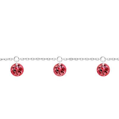 Bracelet 3 Saphirs Rouges Percés & Or Blanc 750, Longueur 16 cm à 18 cm - Demetra