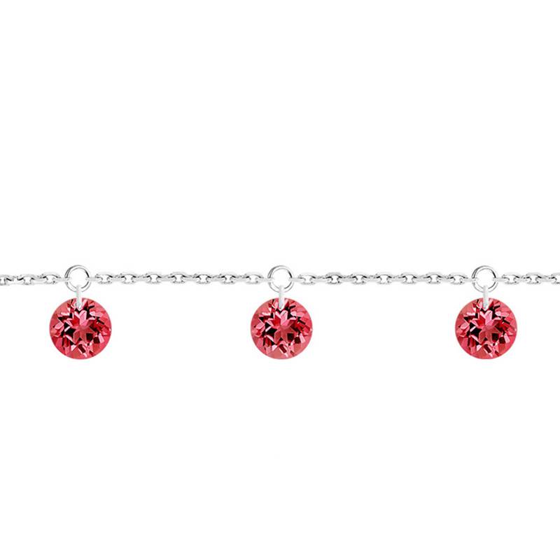 750/1000 White Gold & 3 Drilled Red Sapphires Bracelet, Length 16 cm to 18 cm - Demetra