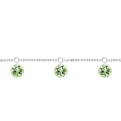 Bracelet 3 Saphirs Verts Percés & Or Blanc 750, Longueur 16 cm à 18 cm - Demetra