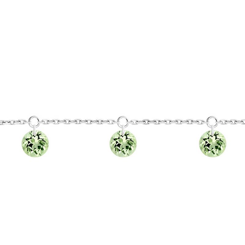 750/1000 White Gold & 3 Drilled Green Sapphires Bracelet, Length 16 cm to 18 cm - Demetra