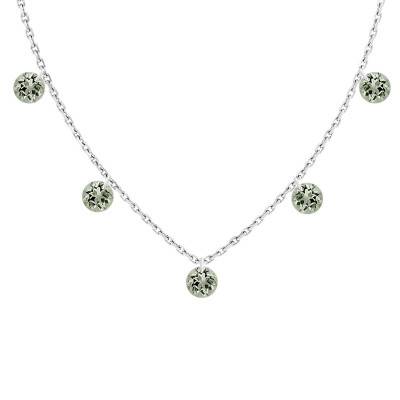 Collier 5 Saphirs Verts Percés & Or Blanc 750, Longueur 38 à 42 cm - Demetra