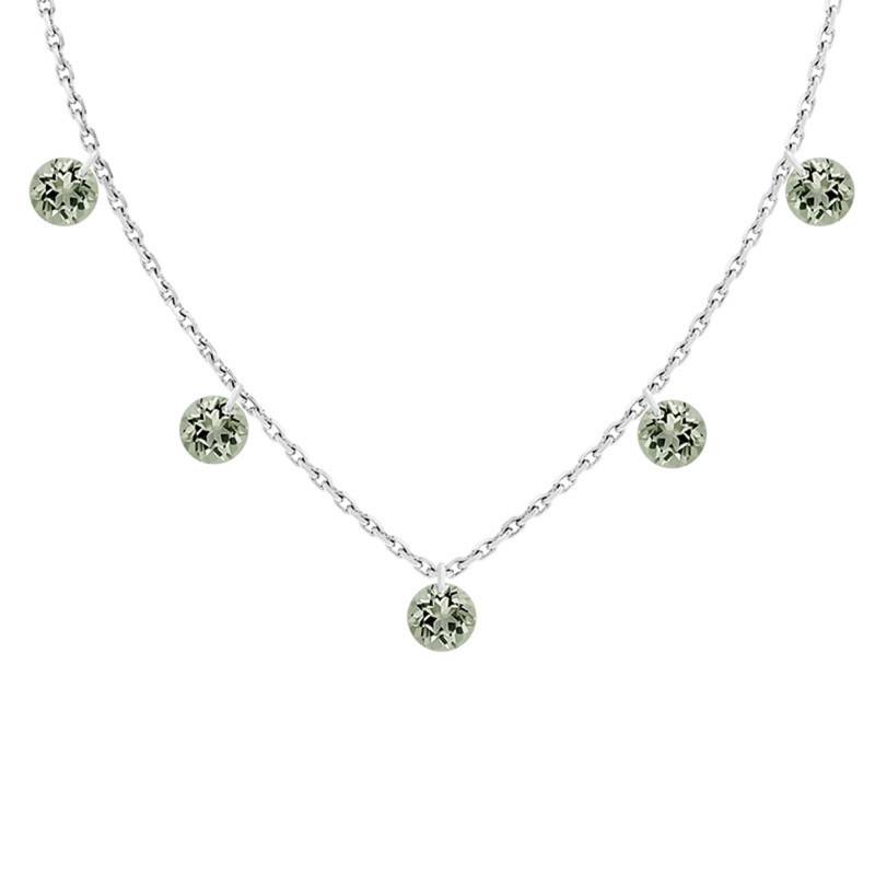 750 White Gold & 5 Green Pierced Sapphires Necklace, Length 38 cm to 42 cm - Demetra