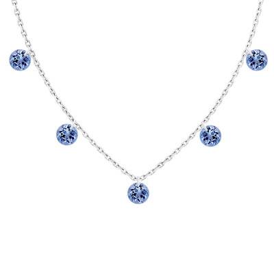 750/1000 White Gold & 5 Drilled Sapphires Necklace, Length 38 cm to 42 cm - Demetra