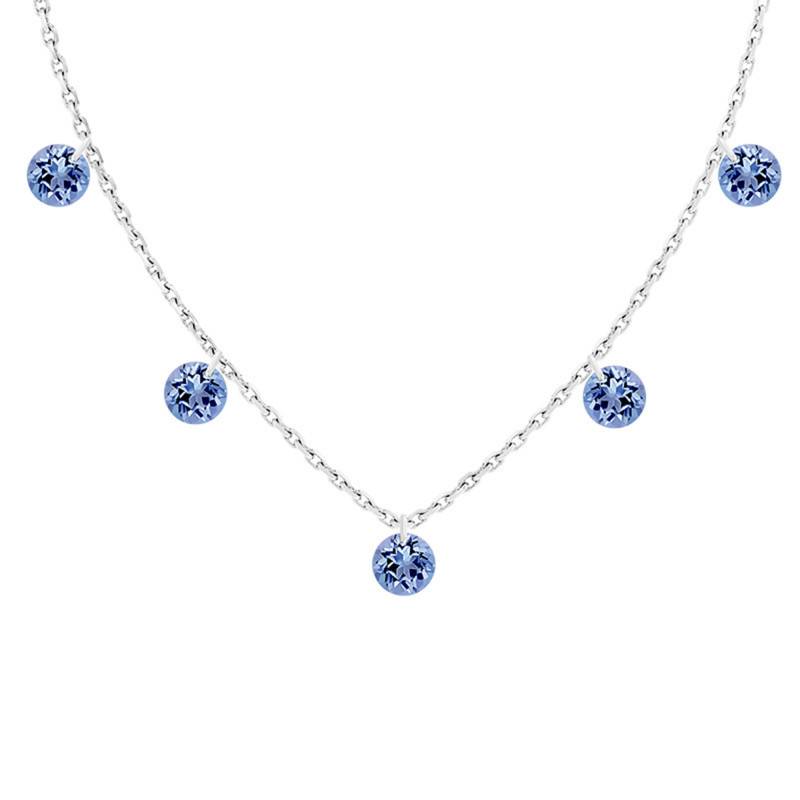 750/1000 White Gold & 5 Drilled Sapphires Necklace, Length 38 cm to 42 cm - Demetra