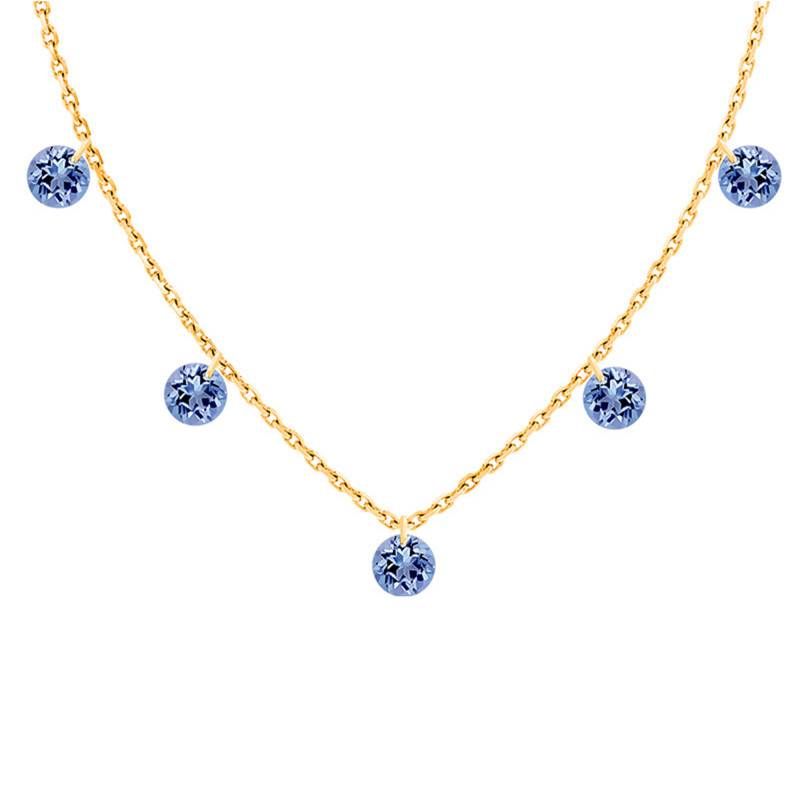 750/1000 Yellow Gold & 5 Drilled Sapphires Necklace, Length 38 cm to 42 cm - Demetra