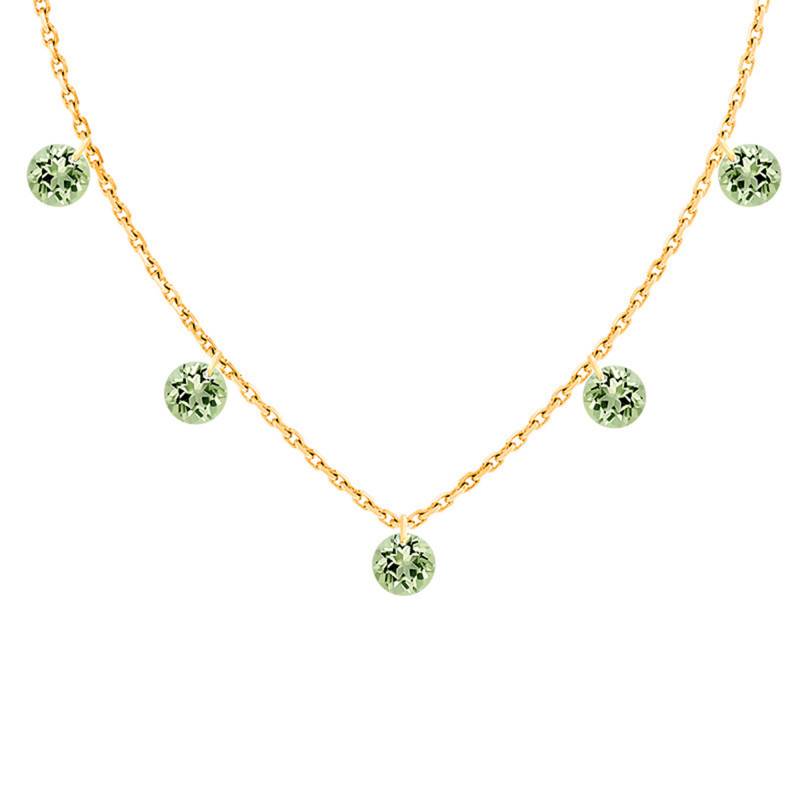 750/1000 Yellow Gold & 5 Drilled Green Sapphires Necklace, Length 38 cm to 42 cm - Demetra