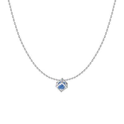 Collier cube Or Blanc 750 et saphir bleu 0,40 ct, Longueur 40 à 42 cm - Demetra
