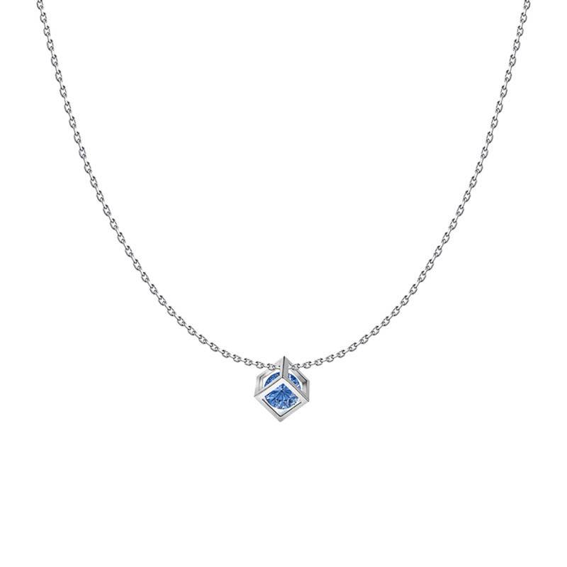 750/1000 White Gold & Blue Sapphire 0.40 ct Cube Necklace, Length 40 cm to 42 cm - Demetra