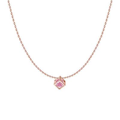 Collier cube Or Rose 750 et saphir rose 0,40 ct, Longueur 40 à 42 cm - Demetra